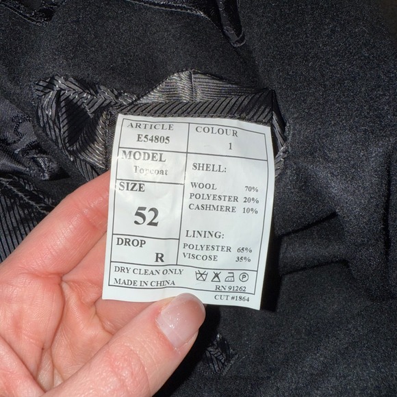 Enzo Tovare Adam Baker Mens Black Wool Cashmere Blend Topcoat Overcoat Size XXL - Picture 5 of 7